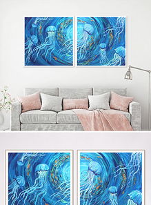 藍(lán)色水母泡沫 現(xiàn)代水彩手繪家居裝飾的藝術(shù)魅力與實(shí)用價值